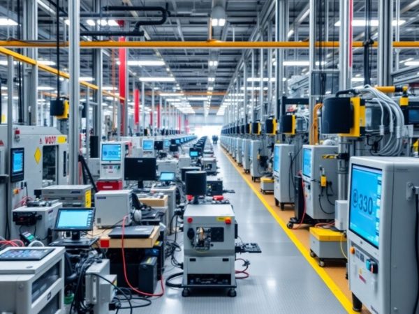 Dispozitive conectate IoT într-o fabrică modernă.