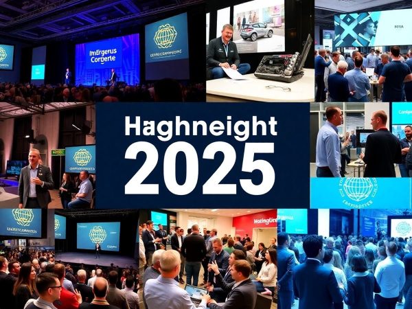 Colaj conferințe tehnologice din 2025 cu vorbitori și audiență.