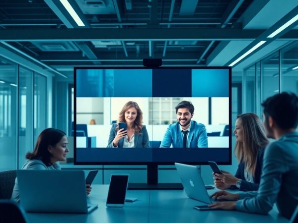 Profesioniști în videoconferință, tehnologie modernă în afaceri.