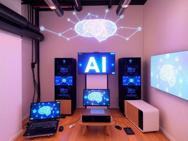 Rețea modernă cu tehnologie AI avansată și conexiuni.